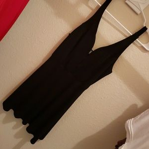 Black low V skater dress